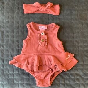 Juicy Couture Pink Baby Romper with Headband